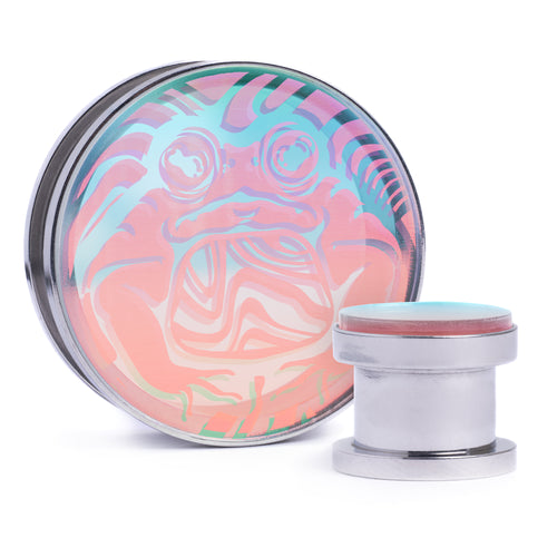 Trippy Toad - Iridescent Inlay Silver Screwback Double Flare Steel Ear Stretching Tunnel / Gauge