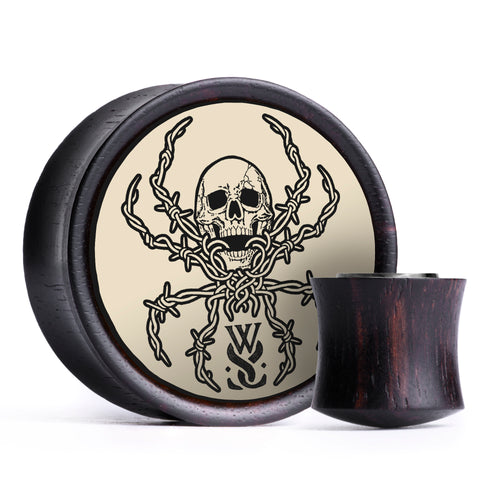 WSS Social Skull Plug / Gauge - Ivory & Black Inlay Ebony Wood | Convex Double Flare