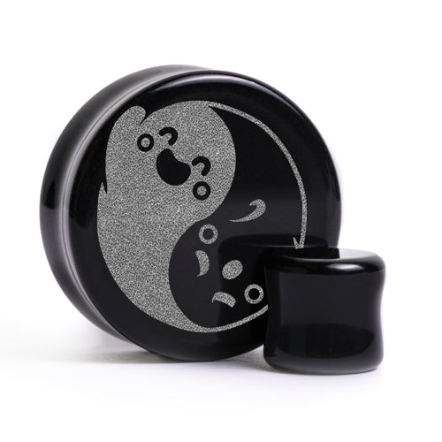 Yin-Yang Ghosts Plug / Gauge - Black Glass | Flat Faced Double Flare