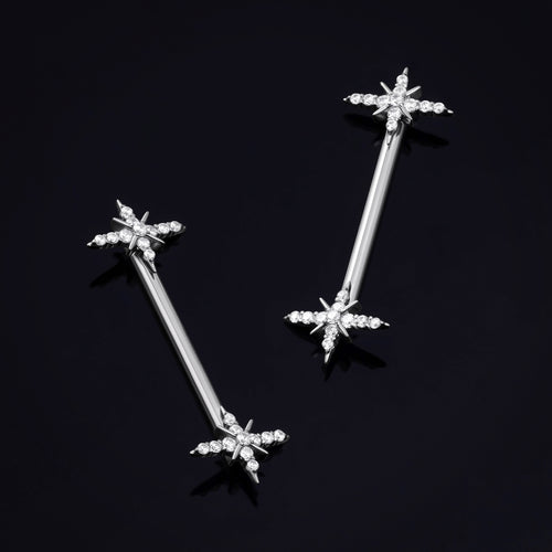Nipple Barbell, Silver, Sparkle Design, Threadless, Titanium, 1.6mm