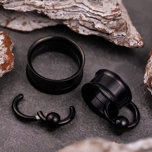 Black BCR Screwback Stainless Steel Ear Tunnel