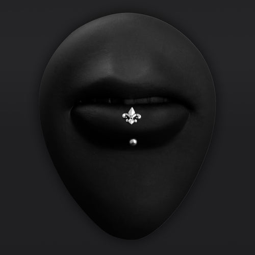 Vertical Labret, Silver, Fleur De Lis, Threadless, Titanium