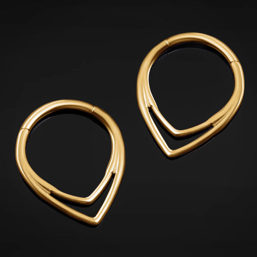 Gold Double Teardrop ASTM F136 Titanium Segment Clicker Septum Nose Ring