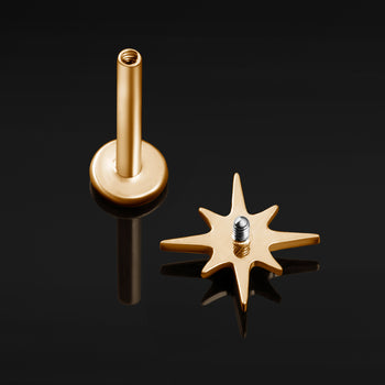 Gold Black Jewelled Cross Internally Threaded Titanium Labret Stud 1.2mm Gauge