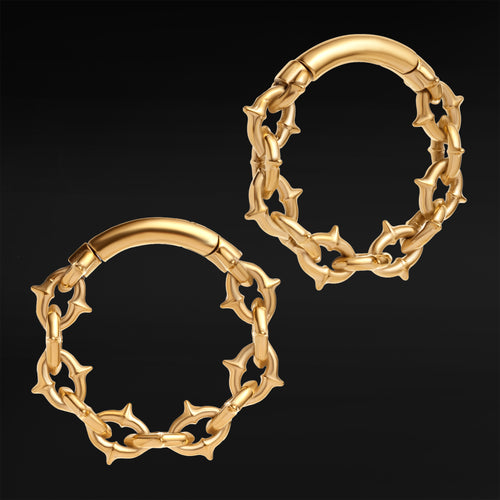 Gold Steel Spiked Chain Ear Hangers - Pair