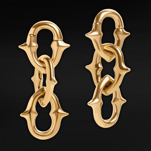Gold Steel Spiked Chain Link Ear Hangers - Pair