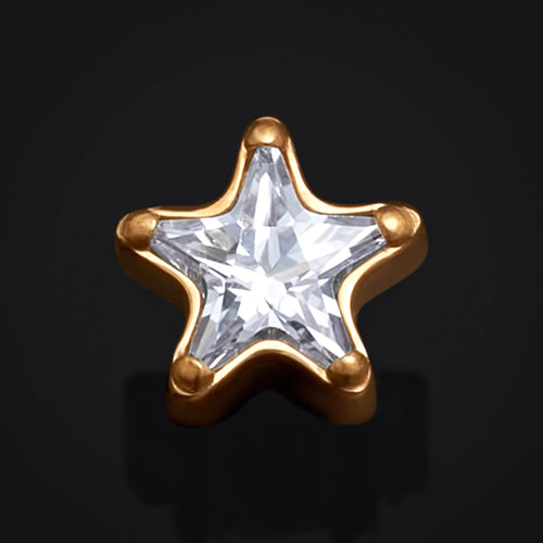 Gold, Clear Star CZ Labret Top, Internally Threaded, Titanium