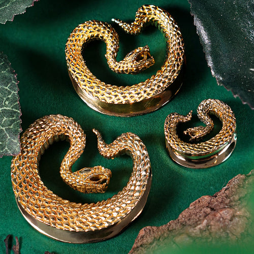 Gold Snake Brass Saddle Ear Plug / Gauge