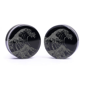 Great Wave Plug / Gauge - Black Glass | Flat Faced Double Flare