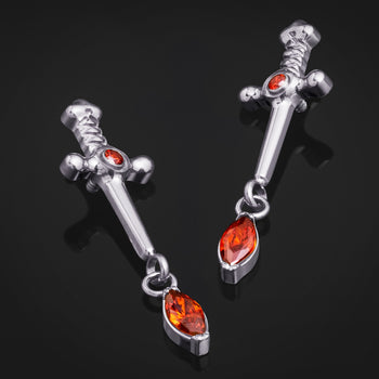 Labret Top, Silver, Sword Dangle with Red Jewel, Internally Threaded, Titanium
