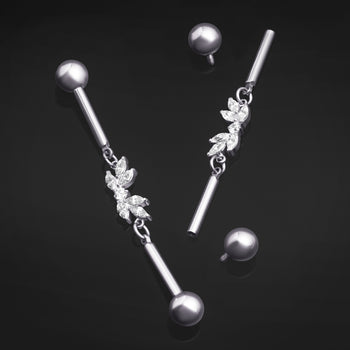 Titanium, Internally Threaded, Silver, Marquise Cluster, Industrial Bar