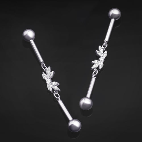 Titanium, Internally Threaded, Silver, Marquise Cluster, Industrial Bar