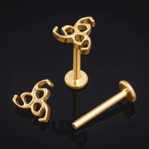 Labret Stud, Gold, 666 Design, Internally Threaded, Titanium, 1.2mm Gauge