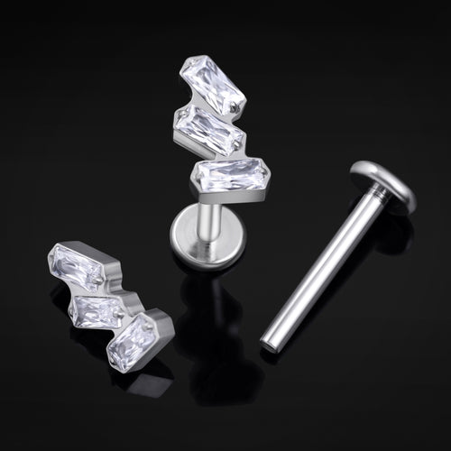 Labret Stud, Silver, Triple Jewel, Internal Thread, Titanium, 1.2mm