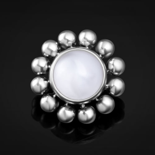 Labret Top, Silver, Opalite Stone, Beaded Cluster, Internally Threaded, Titanium