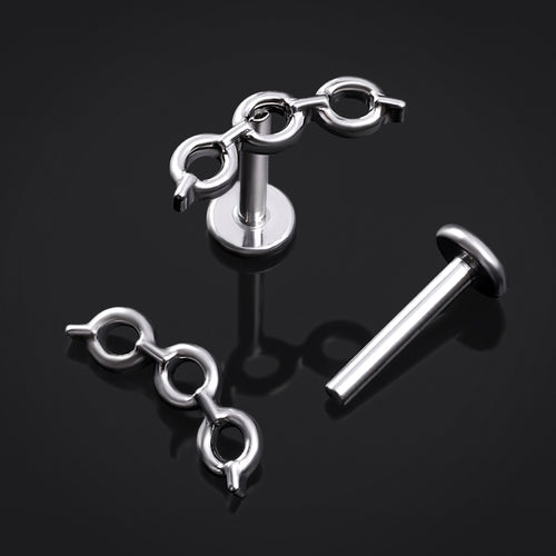 Labret Stud, Silver, Chainlink Top, Internally Threaded, Titanium, 1.2mm