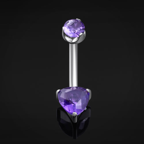 Belly Bar, Silver, Double Amethyst Stone, Internal Thread, Titanium, 1.6mm Gauge