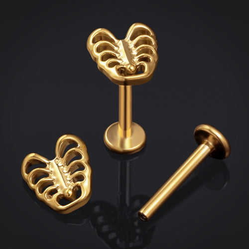 Gold Ribcage Internally Threaded Titanium Labret Stud 1.2mm Gauge
