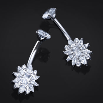 Belly Button Piercing, Silver Jewelled Flower, Internal Thread, Titanium