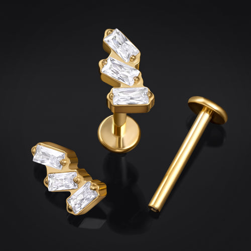 Labret Stud, Gold, Triple Jewel, Internal Thread, Titanium, 1.2mm