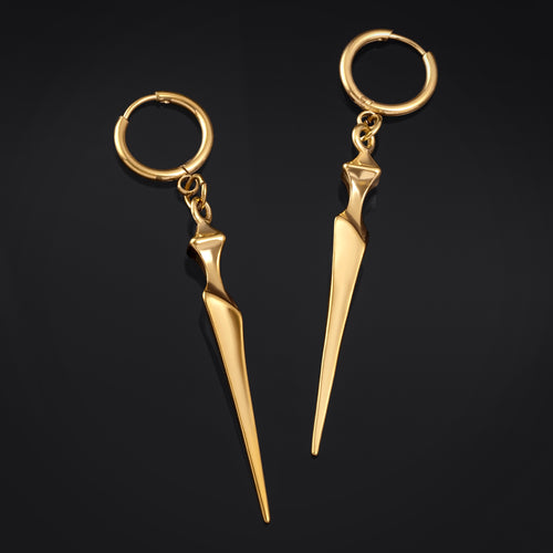 Hoop Earrings, Gold, Obelisk, Stainless Steel - Pair