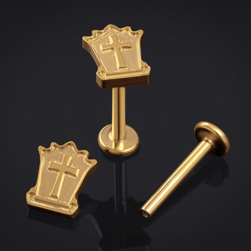 Gold Tombstone Internally Threaded Titanium Labret Stud 1.2mm Gauge
