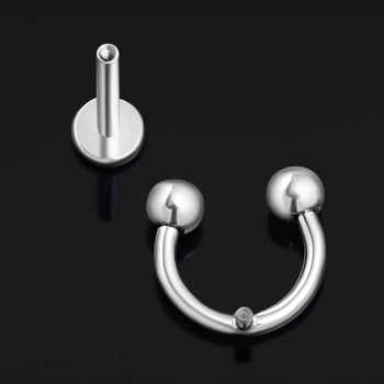Labret Stud, Silver, Horseshoe, Internally Threaded, Titanium, 1.2mm Gauge