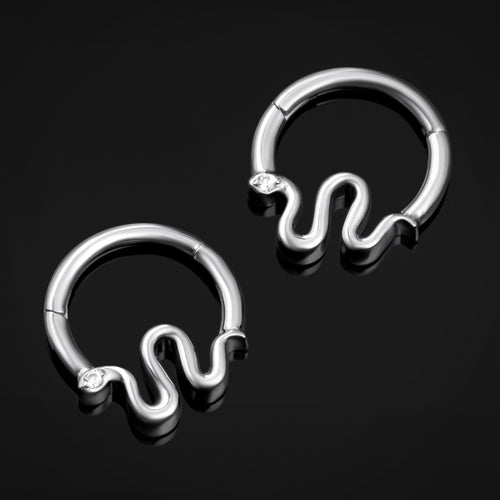 Septum Clicker, Silver, Jewelled Snake Segment, Titanium