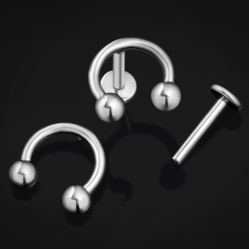 Labret Stud, Silver, Horseshoe, Internally Threaded, Titanium, 1.2mm Gauge