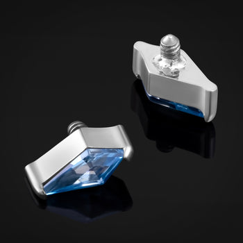 Labret Top, Silver, Blue Jewel Rhombus, Internally Threaded, Titanium