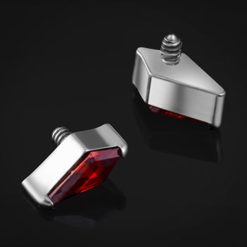 Labret Top, Silver, Red Jewel Rhombus, Internally Threaded, Titanium