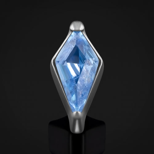 Labret Top, Silver, Blue Jewel Rhombus, Internally Threaded, Titanium
