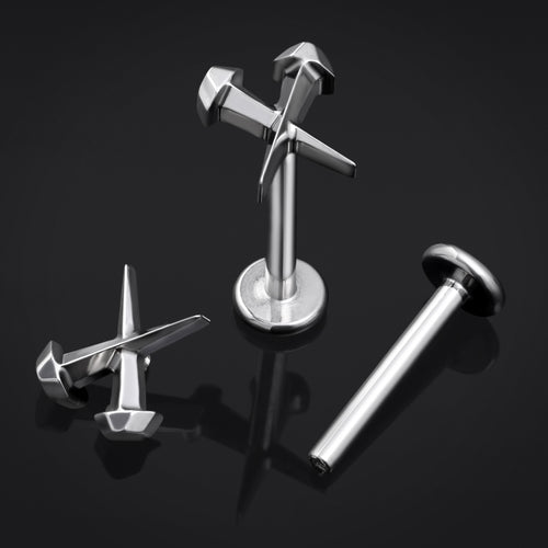 Labret Stud, Silver, Coffin Nails, Internally Threaded, Titanium, 1.2mm Gauge