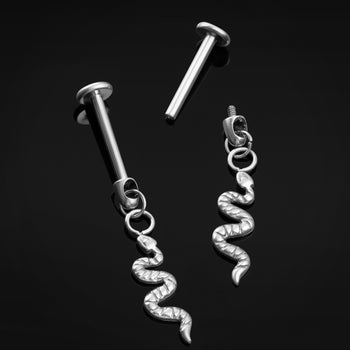 Dangle Labret Stud, Silver, Snake, Internally Threaded, Titanium, 1.2mm