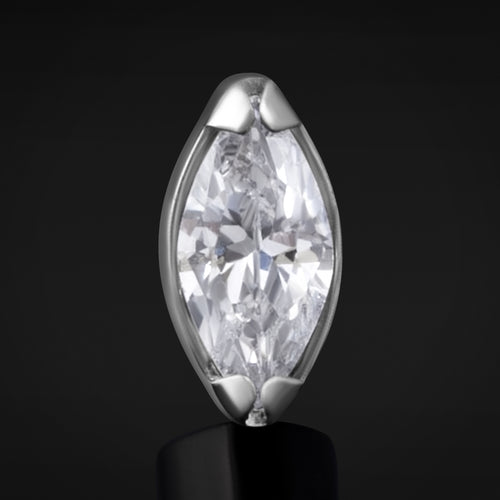 Labret Top, Silver, Clear Marquise Jewel , Internally Threaded, Titanium