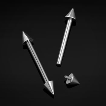 Nipple Barbell, Silver, Cone Ends, Titanium, Internal Thread