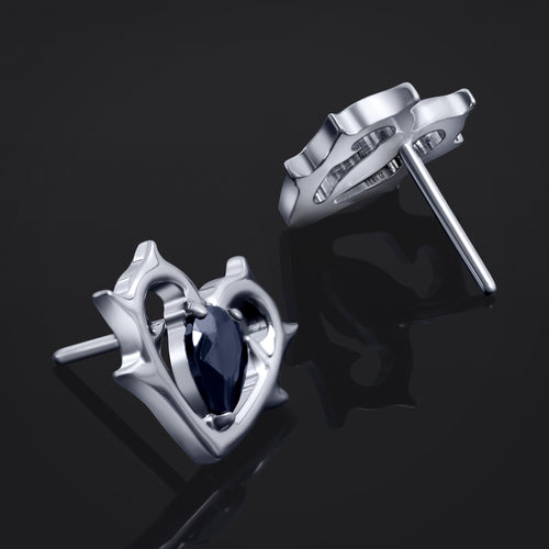 Labret Top, Silver, Black Jewelled Thorn Heart, Threadless, Push Fit, Titanium
