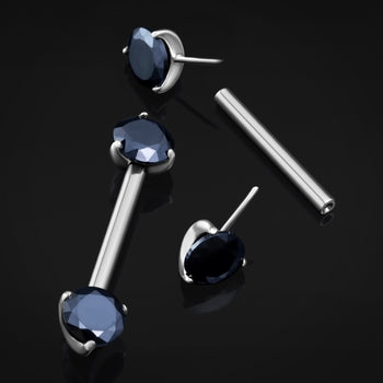 Silver, Titanium, Threadless, Black Jewelled Nipple Bar 1.6mm