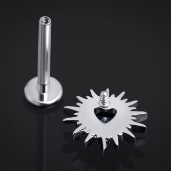 Silver, Spiked Heart, Black Jewel, Internally Threaded, Titanium, Labret Stud
