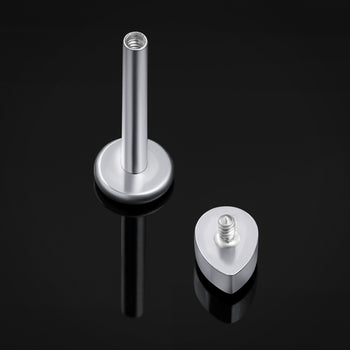 Labret Stud, Silver, Black Teardrop CZ Stone, Internal Thread, Titanium, 1.2mm