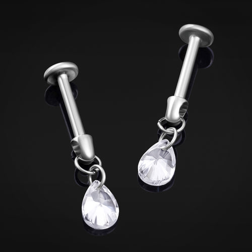 Dangle Labret Stud, Silver, Teardrop, Internally Threaded, Titanium