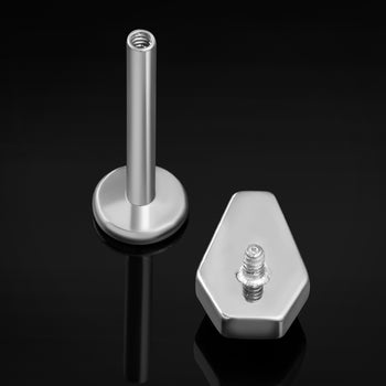 Titanium Internally Threaded Silver Coffin Labret Stud with Red Gem