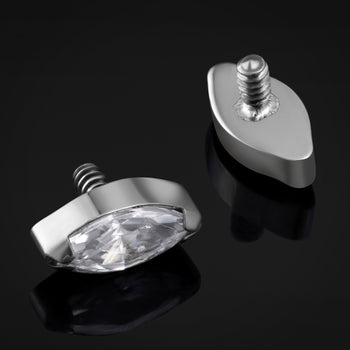 Labret Top, Silver, Clear Marquise Jewel , Internally Threaded, Titanium