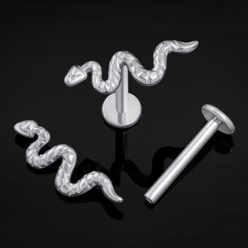 Labret Stud, Silver, Snake, Internally Threaded, Titanium, 1.2mm Gauge