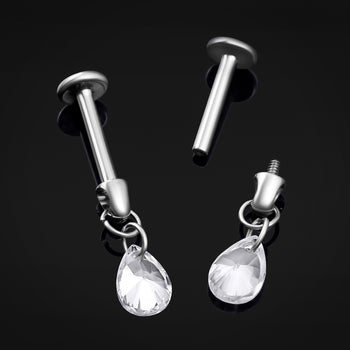 Dangle Labret Stud, Silver, Teardrop, Internally Threaded, Titanium