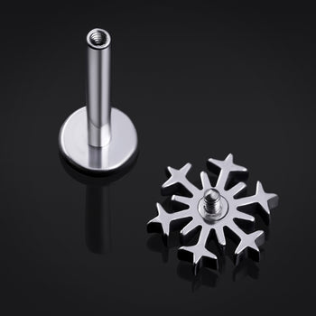 Labret Stud, Silver, Snowflake Top, Internal Thread, Titanium, 1.2mm