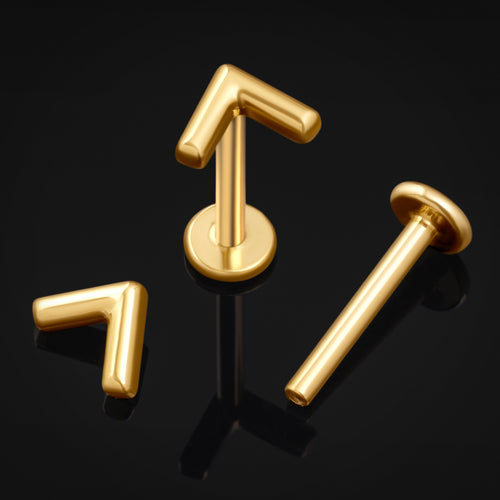 Labret Stud, Gold, Chevron, Internally Threaded, Titanium, 1.2mm