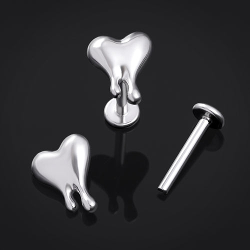 Labret Stud, Silver, Heart Drip Top, Internal Thread, Titanium, 1.2mm