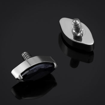 Labret Top, Silver, Black Marquise Jewel , Internally Threaded, Titanium