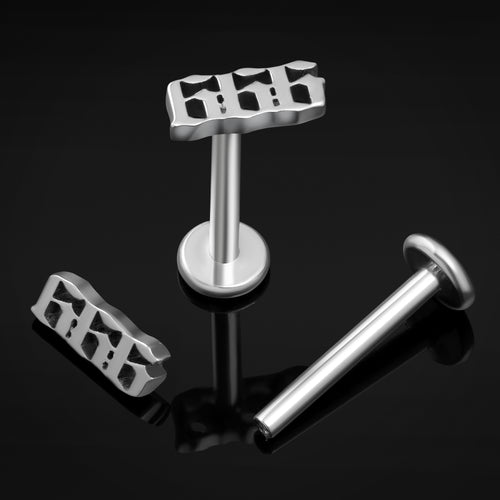 Labret Stud, Silver, 666, Internally Threaded, Titanium, 1.2mm Gauge